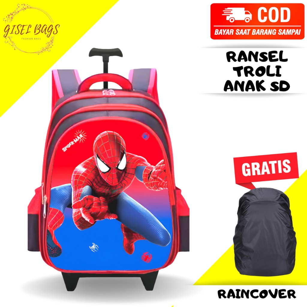 GB Tas ransel anak troli laki laki SD gambar karakter superhero timbul tas troli anak import