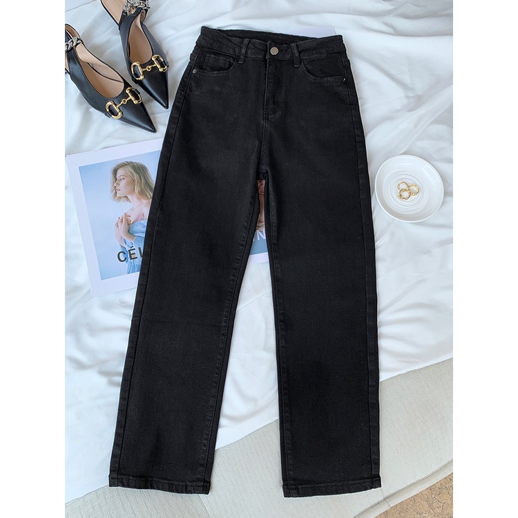 Hitam Highwaist Melar Lurus Celana Jeans panjang Wanita Premium (realpict)