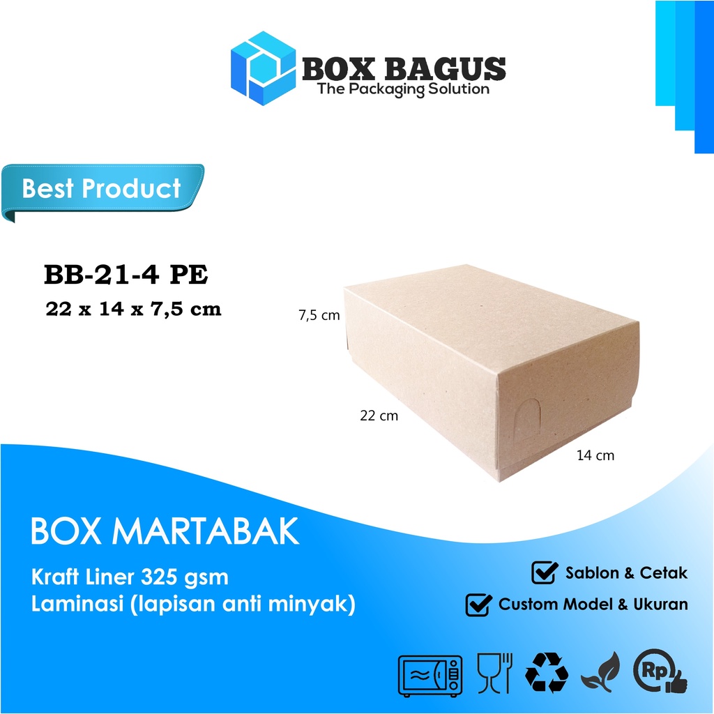 BOX DUS 22x14x7,5 KRAFT 325 GSM LAMINASI - KOTAK HAMPERS MARTABAK TELUR KUE BOLEN ROTI SNACK