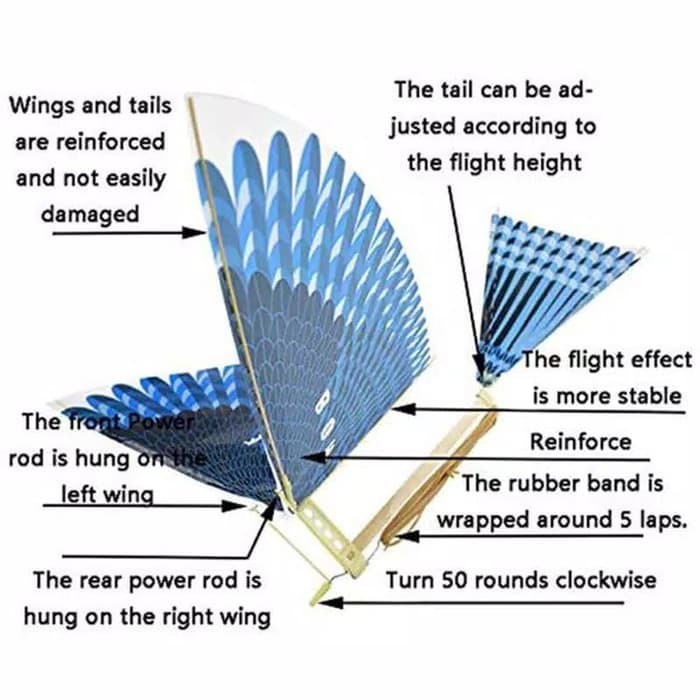 Layangan Burung Rakit Terbang Sayap Mengepak Tenaga Karet Mainan Anak - Mainan Burung Rakit Terbang Tenaga Karet - Mainan Burung Terbang Kayu Tali Karet DIY