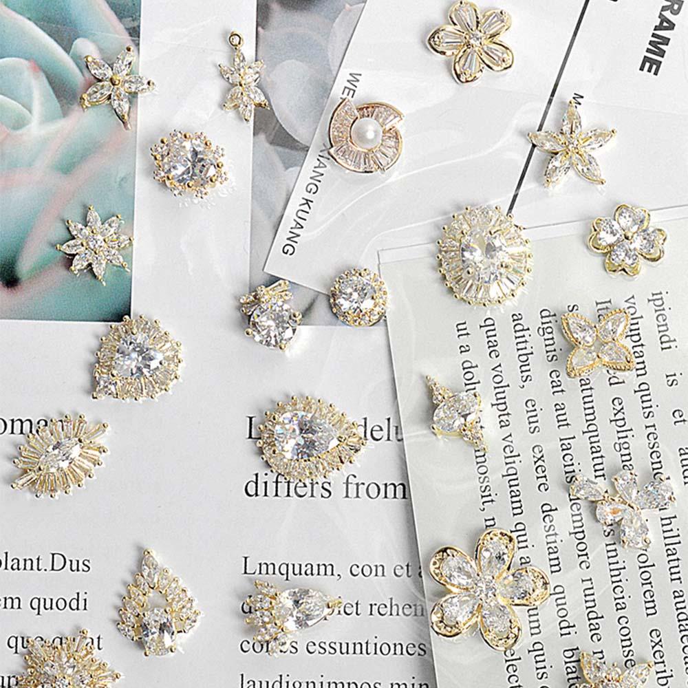 AUGUSTINA Agustina Kuku Rhinestones 3D Mewah Charms Bunga Logam Zirkon Kristal Nail Art Dekorasi