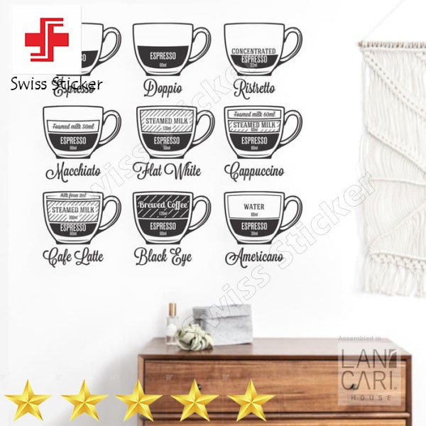 Promo stiker dinding nama kopi jenis coffee wall window sticker cutting cafe - Hitam Doff Keren