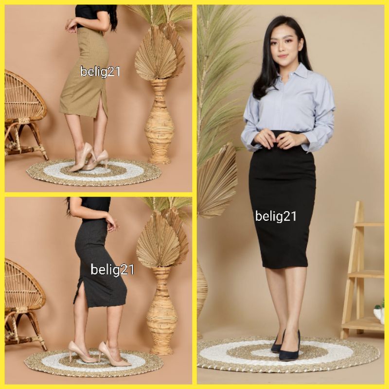 Rok Span Formal Hitam Polos Kerja 7/8