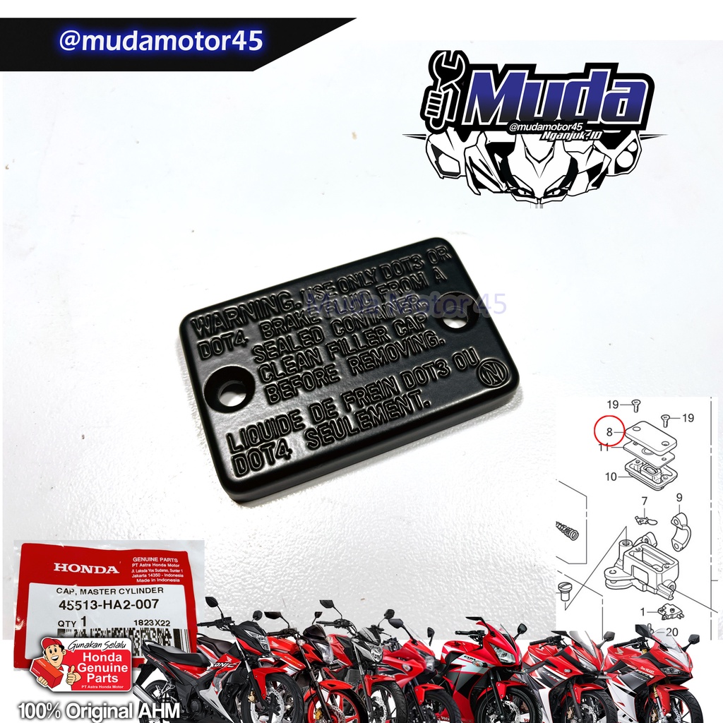 COVER TABUNG MASTER REM DEPAN CB150R CBR150R CB150X SONIC 45513-HA2-007 TUTUP MINYAK BRAKE FLUID RES