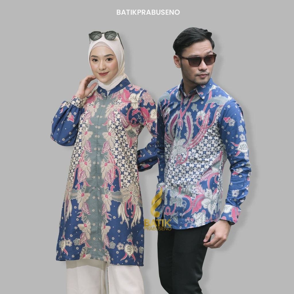DYAH Batik Couple Kemeja Pria Tunik Wanita Hem Lengan Panjang Original Prabuseno Ori Modern Atasan  