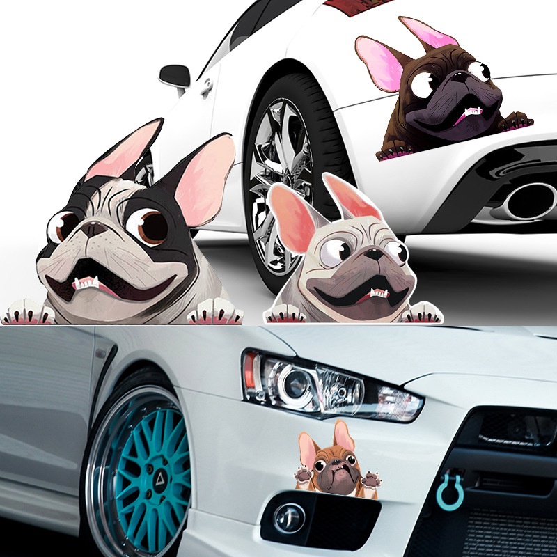 [1 Pcs Cute Cartoon Bulldog Car Stickers][Automobile Waterproof PVC Dog Animal Decorative Self-Adhesive Vinyl Stickers]