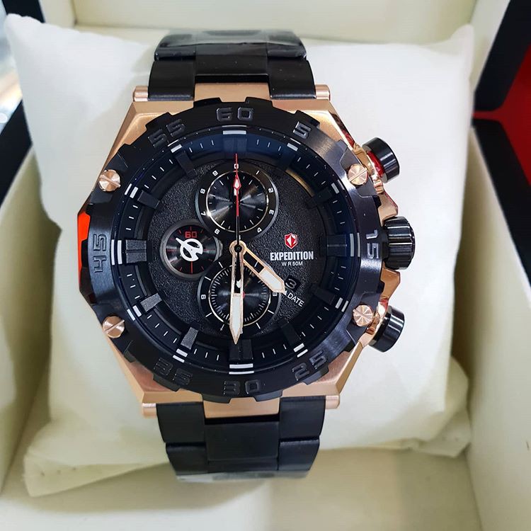 Expedition E6797 Original Jam Tangan Pria Black Rose Gold