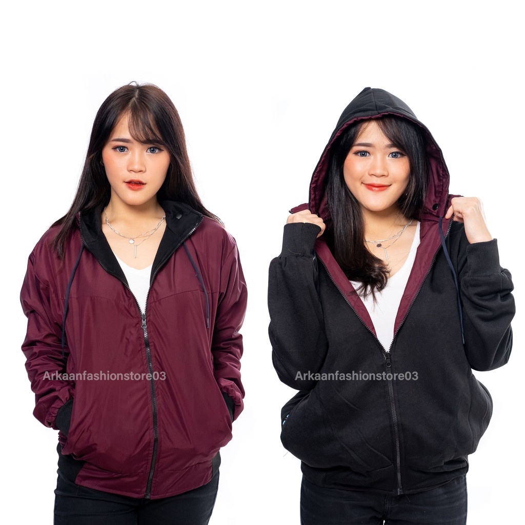 [COD] AKN- JAKET BOLAK BALIK WANITA / JAKET 2 IN 1 TASLAN IMPORT / JAKET HOODIE WANITA TEBAL TERBARU