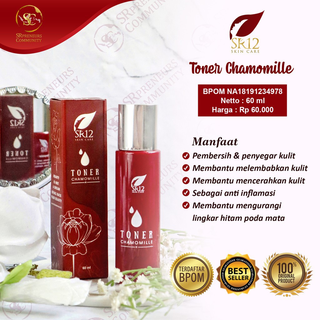 SOLUSI MATA PANDA / TONER CHAMOMILLE SR12 BPOM / PENYEGAR WAJAH MELEMBABKAN &amp; MENCERAHKAN WAJAH