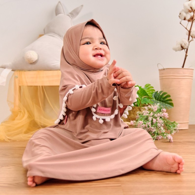 Gamis Bayi Perempuan Pompom Jersey Import / Gamis Newborn Original Khaireen