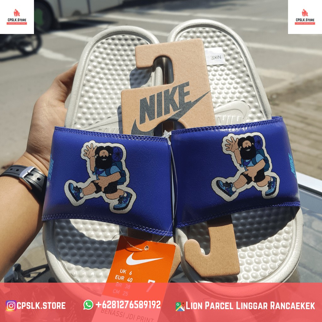 Nike Benassi "Just do it" Print Sandals Blue Fury Original