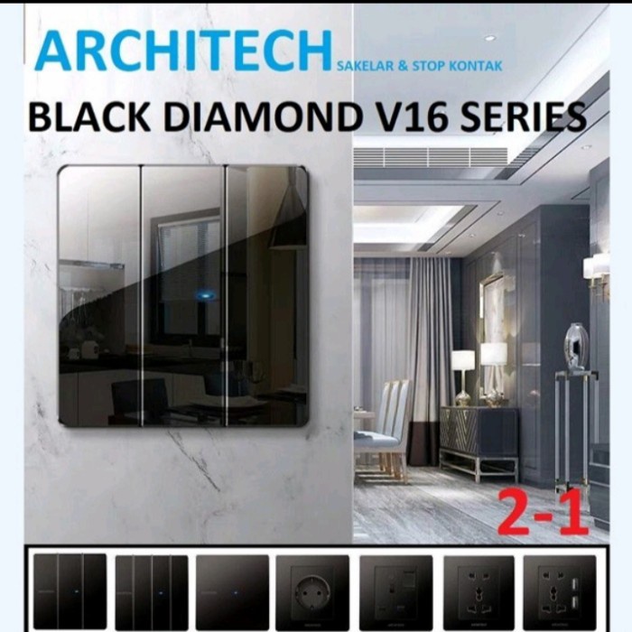 Architech Saklar Lampu 1 2 3 Stop Kontak Black Titanium DIAMOND Hitam V16