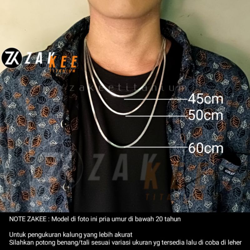 Kalung Titanium Pria Silver Perak Kilau New Anti Karat Cowok Cewek Laki Keren Panjang 45cm 50cm 60cm