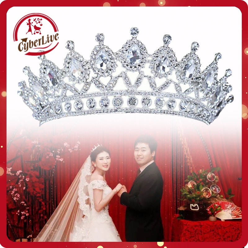 Crown Wedding Rhinestone Bride Crystal Crown Mahkota Pengantin Mewah Princess Queen Diadem