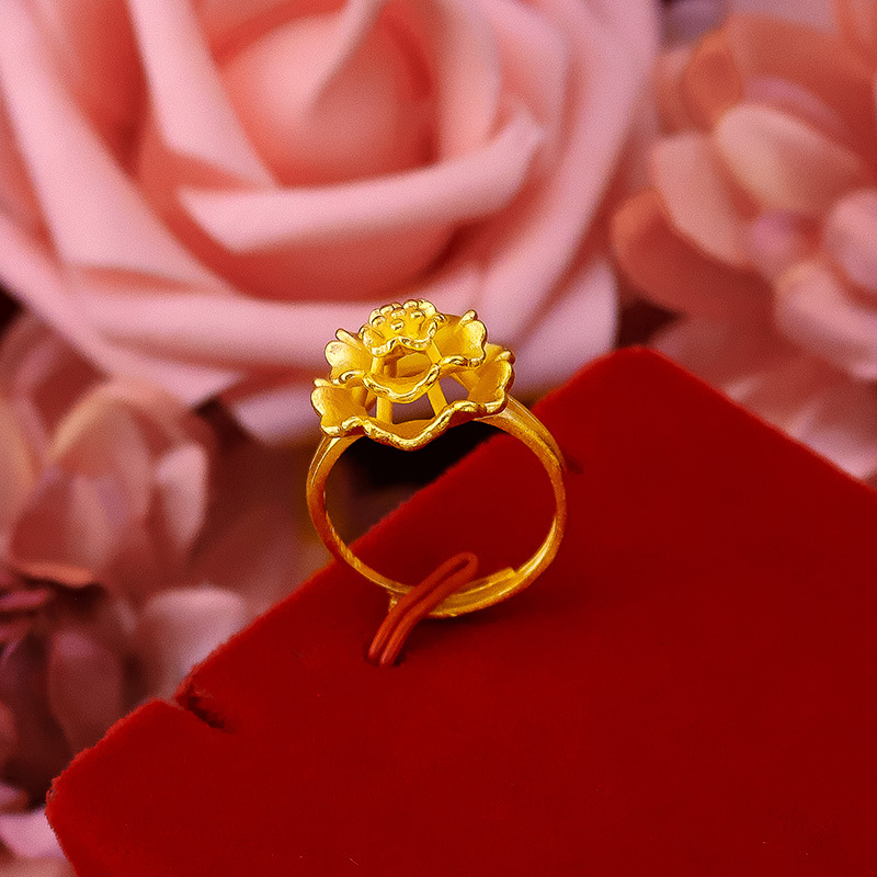 Cincin Lapis Emas Desain Bunga Gaya Vintage Untuk Wanita