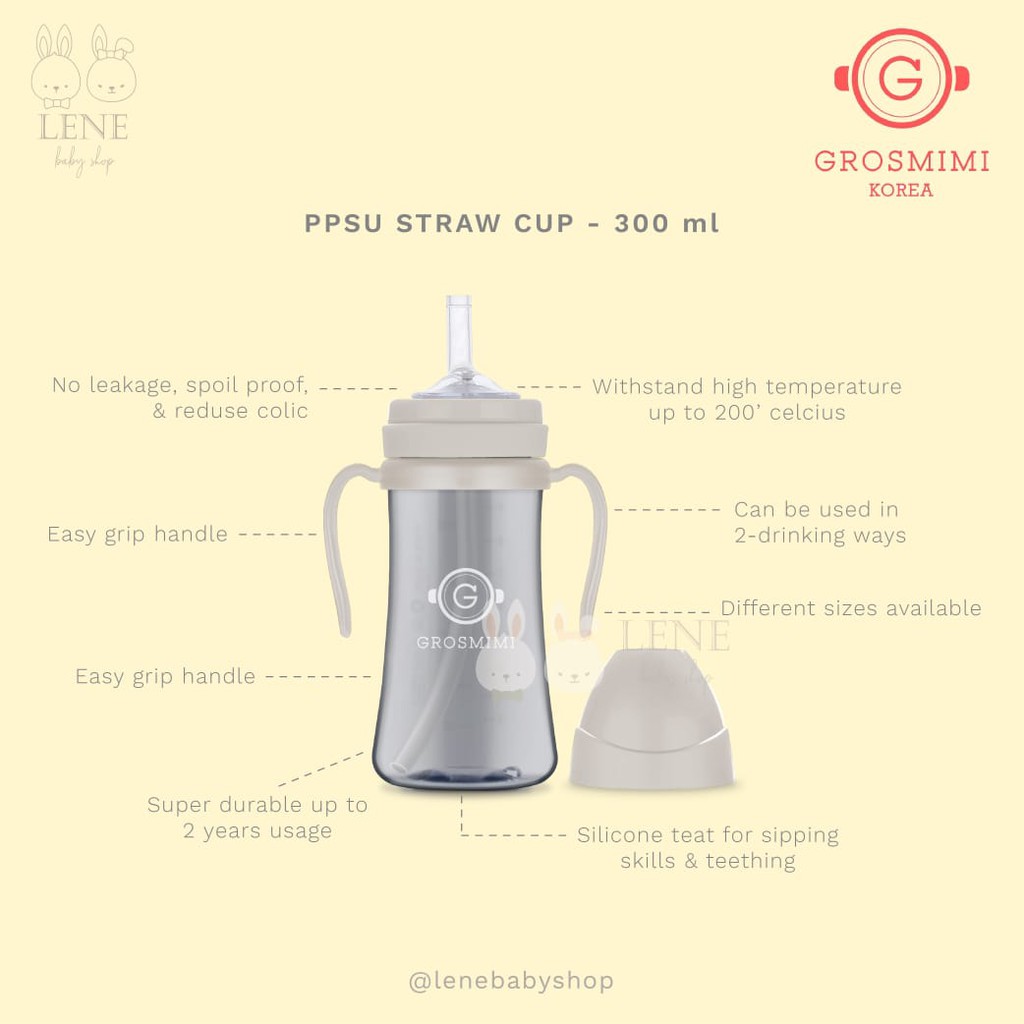 Grosmimi PPSU Straw Cup Dark Series 200 ml &amp; 300 ml