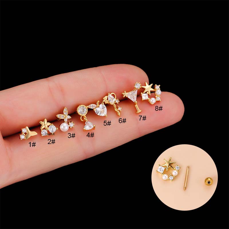 1 Pc Anting Stud Sekrup Kepala Ganda Bentuk Ekor Mermaid Bahan Stainless Steel Untuk Tindik Helix Pinna Upper Lobe 20Gauge