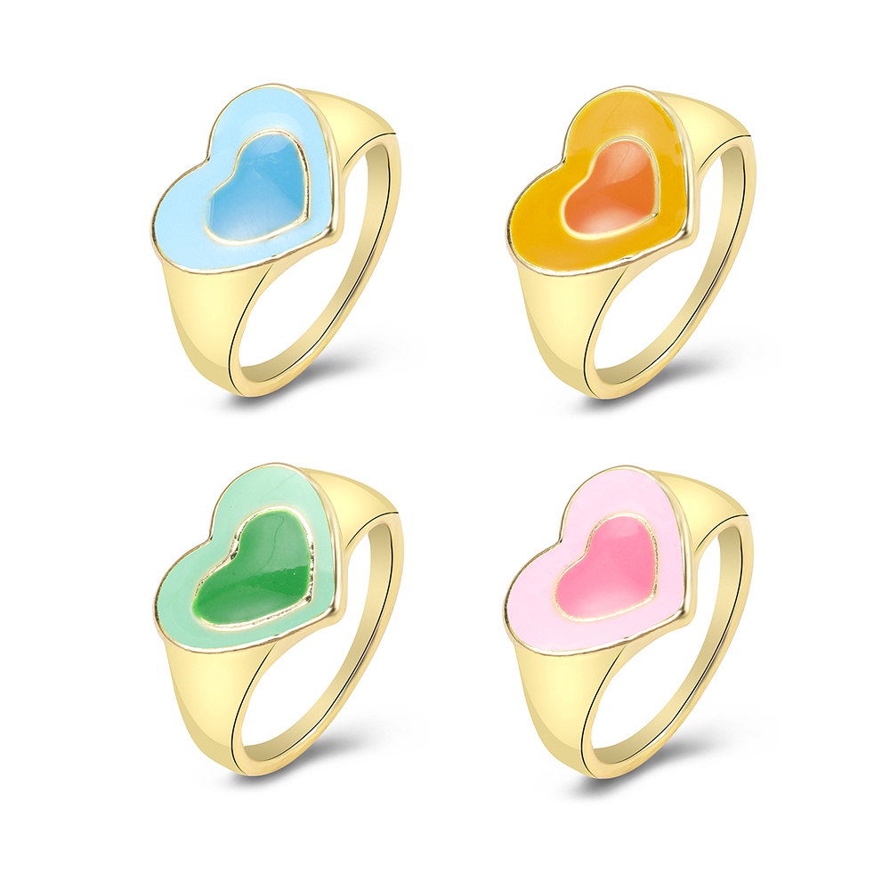 4 Pcs/set Fashion Colorful Heart-shaped Ring Set Korean Creative Rings Women Jewelry Accessories Gift