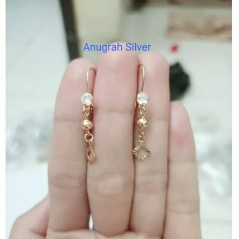 (COD)Anting rumbai anak &amp; dewasa warna rose gold kotak perak asli 925/silver lapisan emas kuning murni...