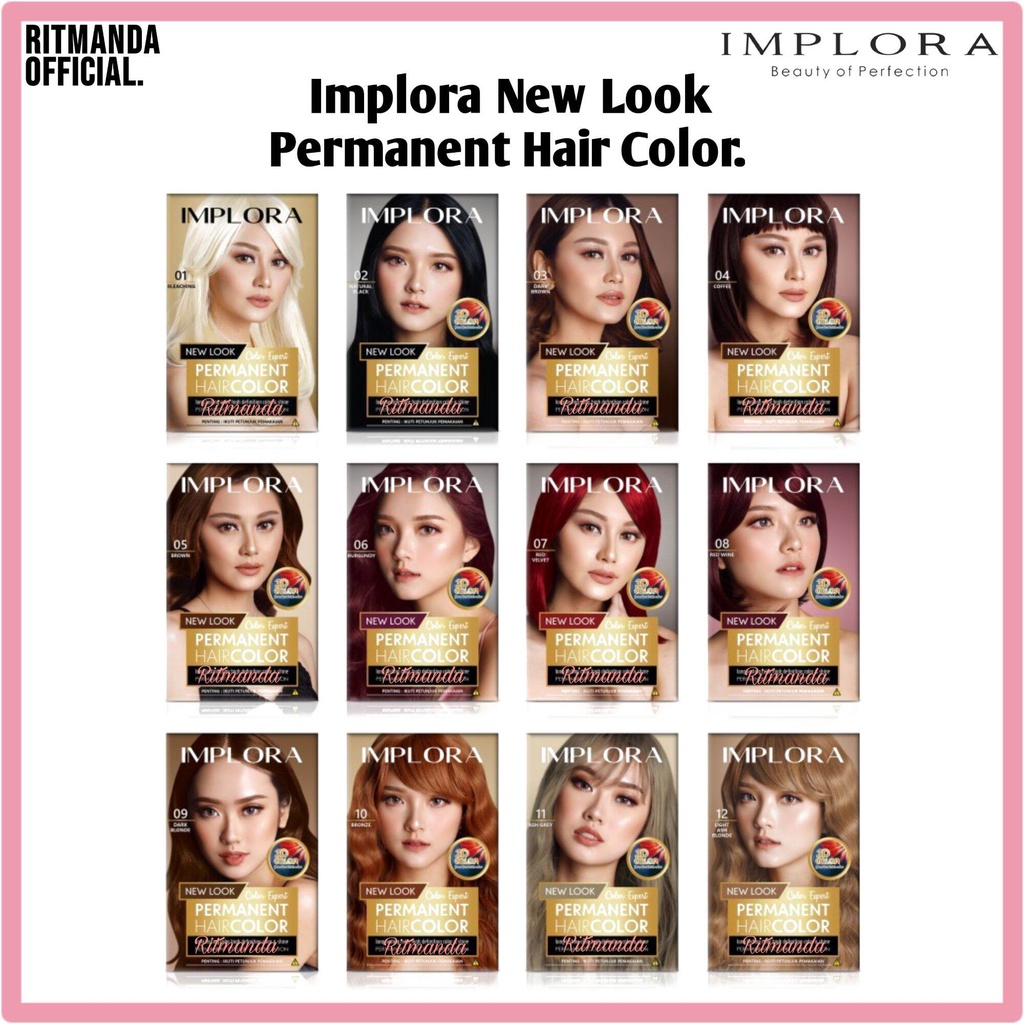 IMPLORA NEW LOOK PERMANENT HAIR COLOR / IMPLORA CAT RAMBUT SEMIR / Bleaching / Perawatan Rambut/ Hai