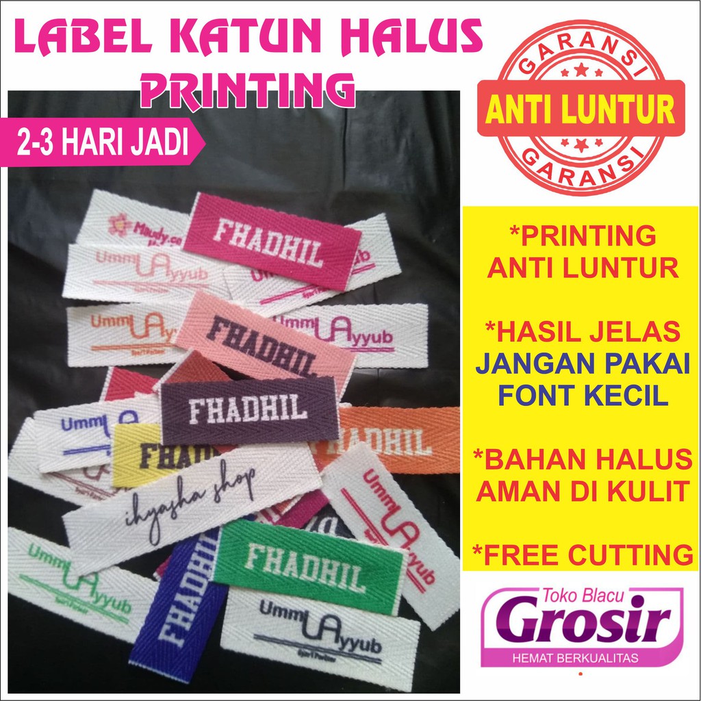 Jual Min 1000 Pcs Label Printing Baju Dan Label Hijab Pita Katun Penganti Label Woven Damask 8642