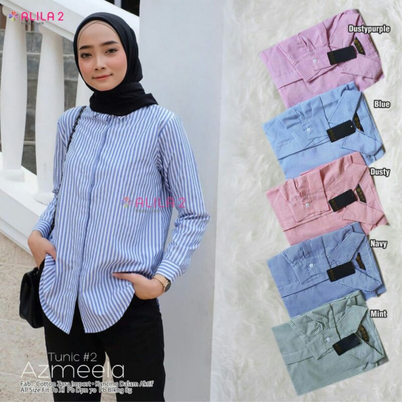 TUNIK MOTIF GARIS TUNIK AZMEELA ORIGINAL PICTURE BY ALILA MATT COTTON ZARA IMPORT BUSUI FRIENDLY