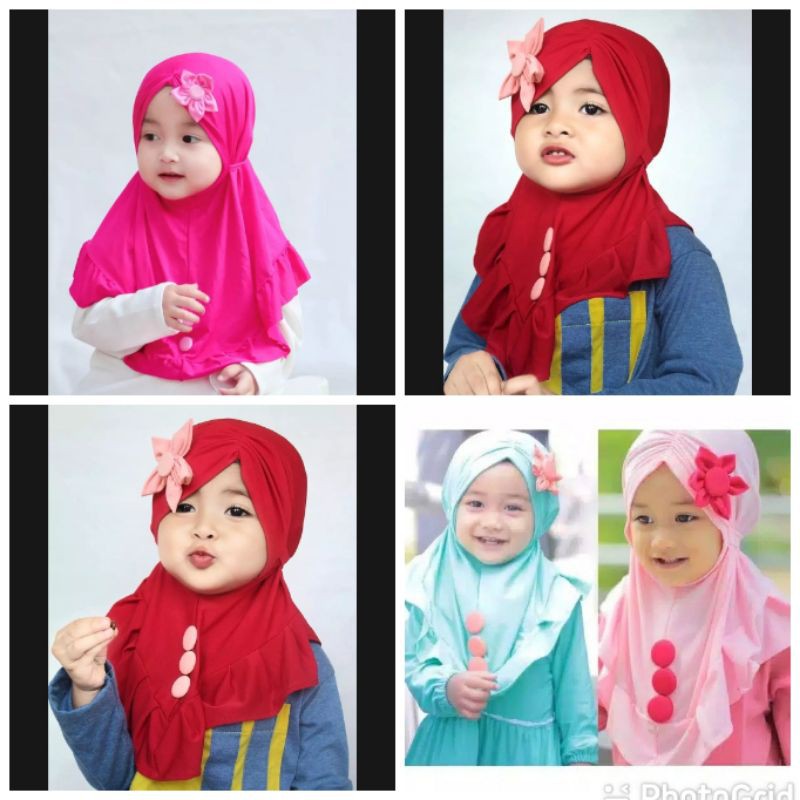 Jilbab Bunga Kancing Anak bayi Instan lucu 0-3 Tahun Bahan Adem | Hijab baby sekolah Sd newborn kekinian | Kerudung Perempuan Tk Lembut Terbaru 6-12 Bulan