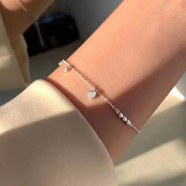 Berlapis Perak 925 Wajah Sederhana Gelang Berbentuk Hati Fashion Untuk Wanita