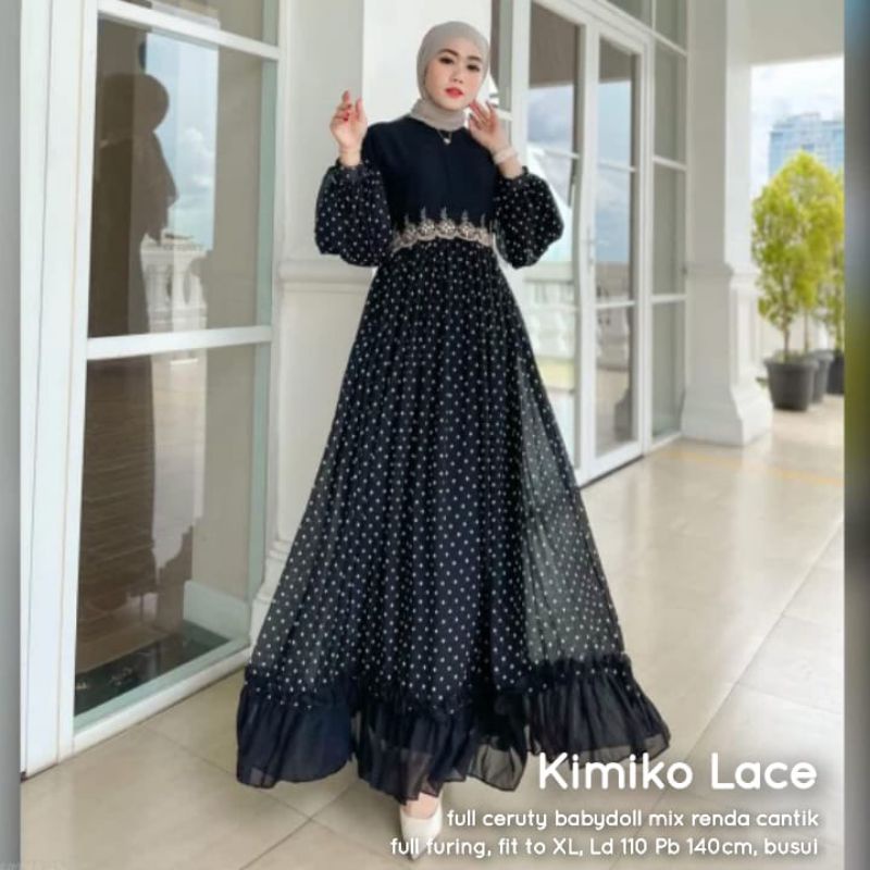 Cod SL Kimiko Lace/gamis muslim/dress pesta/gamis polkadot/gamis motif/gamis mewah/gamis cantik/gami
