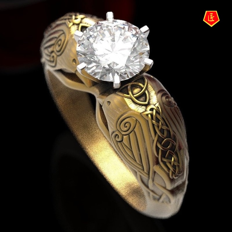 [Ready Stock]Creative Crow Totem Diamond Gold Ring