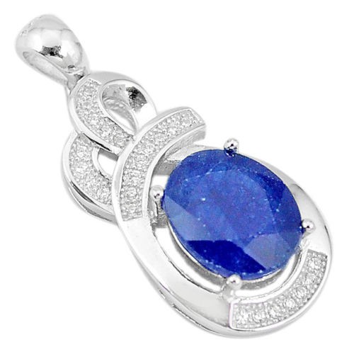 Liontin  natural blue sapphire oval topaz Natural 925 sterling silver