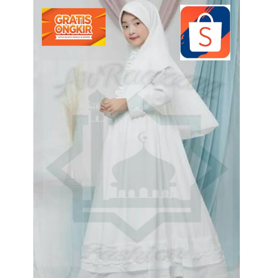 Baju muslim anak perempuan putih dobby / Baju gamis anak perempuan putih dobby