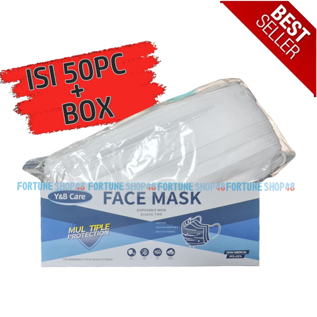 Masker Putih 3 ply Earloop Warna Putih isi 50pcs + BOX