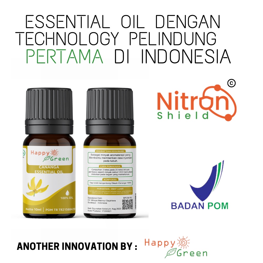 BPOM Happy Green Cananga Essential Oil - Minyak Atsiri Bunga Kenanga -100% Pure &amp; Natural Garansi Uang Kembali