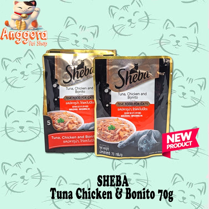 Sheba Pouch Tuna Chicken &amp; Bonito Makanan Kucing Basah Wet Food 70gr