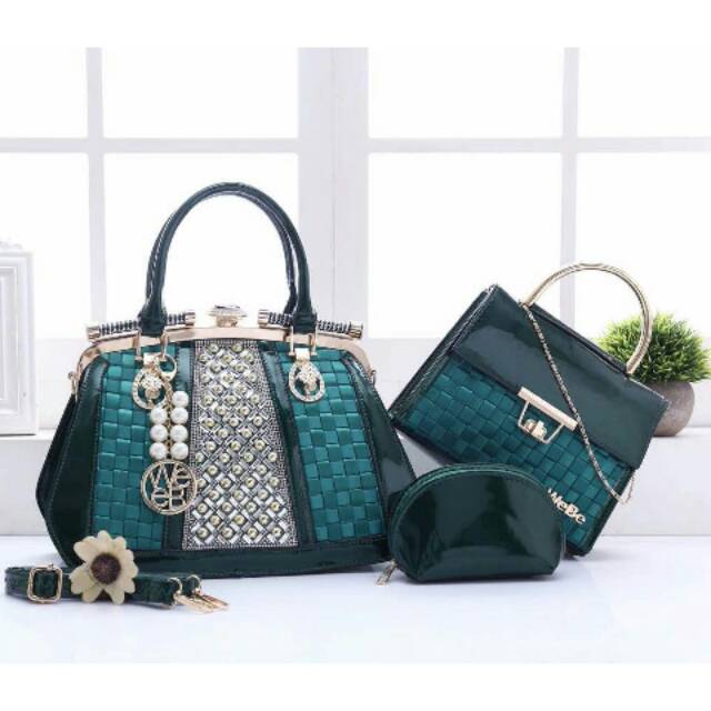 Webe Behel Swarovski 1207# set 3in1 Handbag Tas Import Tas Fashion