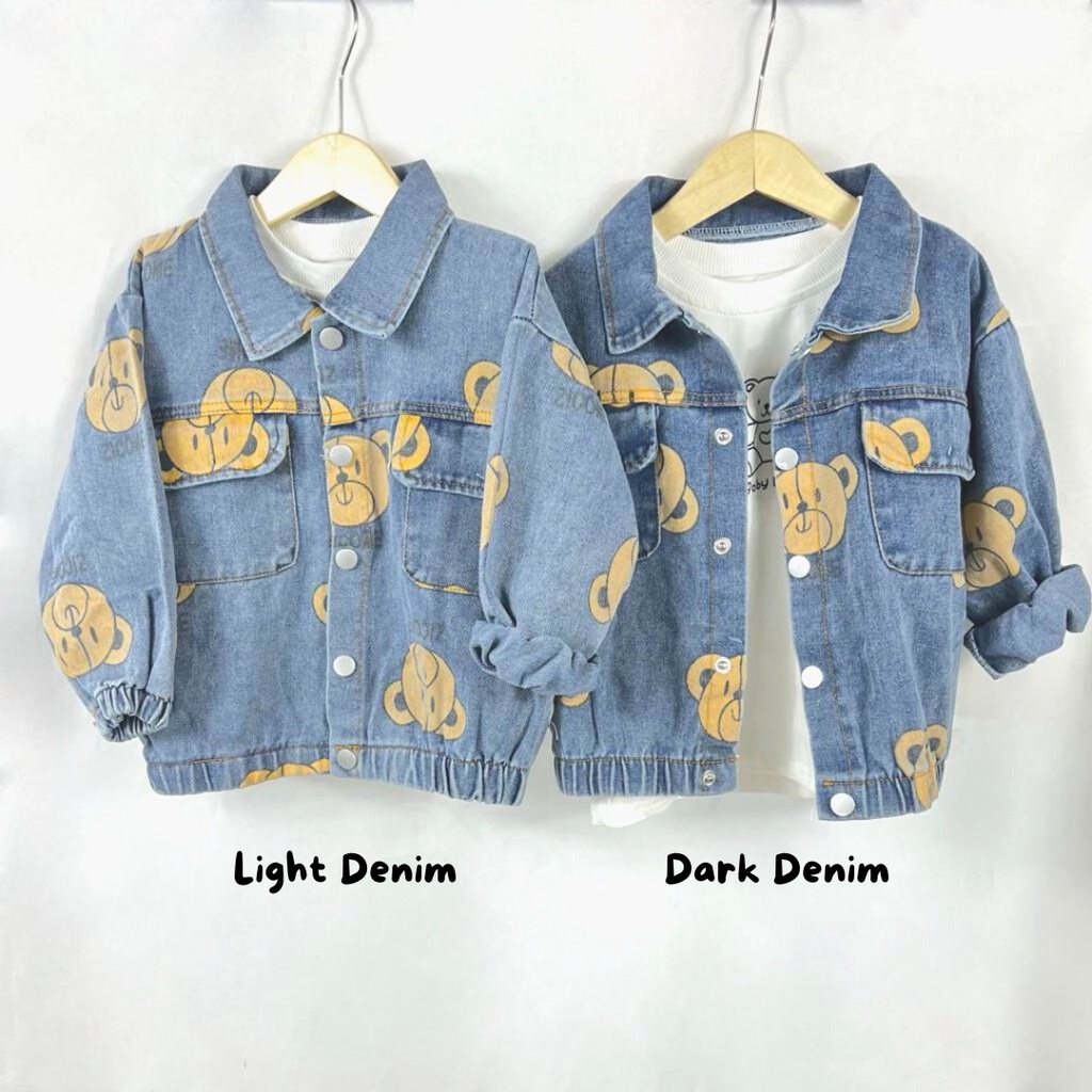 [COD]  Setelan anak laki laki motif BEAR DENIM 0-5 Tahun Baju 3in1 baju impor premium