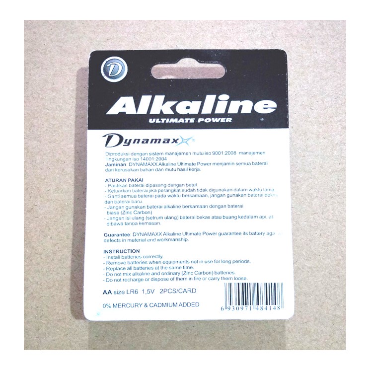 Baterai Alkaline A2 AA Dynamax Alkaline Original Battery Isi 2pcs