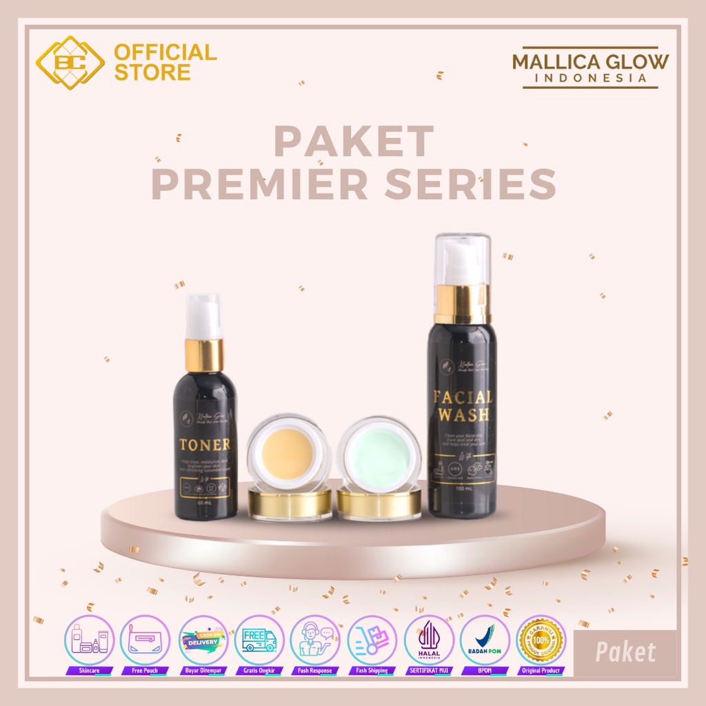 [Bakung Cosmetics] Mallica Glow Paket Premier Series/Skincare/ Perawatan Kulit Wajah Wanita (COD)
