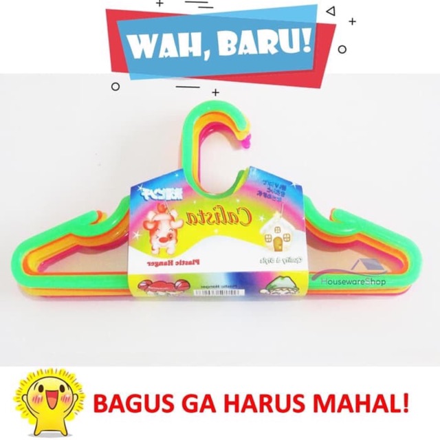 ISI 12 PCS ( 1 LUSIN ) HANGER GANTUNGAN BAJU ANAK PLASTIK WARNA WARNI TERMURAH