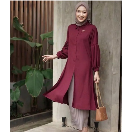 ALFAZZA / Nadira tunic/ ATASAN WANITA LILAC /FASHION MUSLIM / NONBUSUI / Cotton madinah PREMIUM