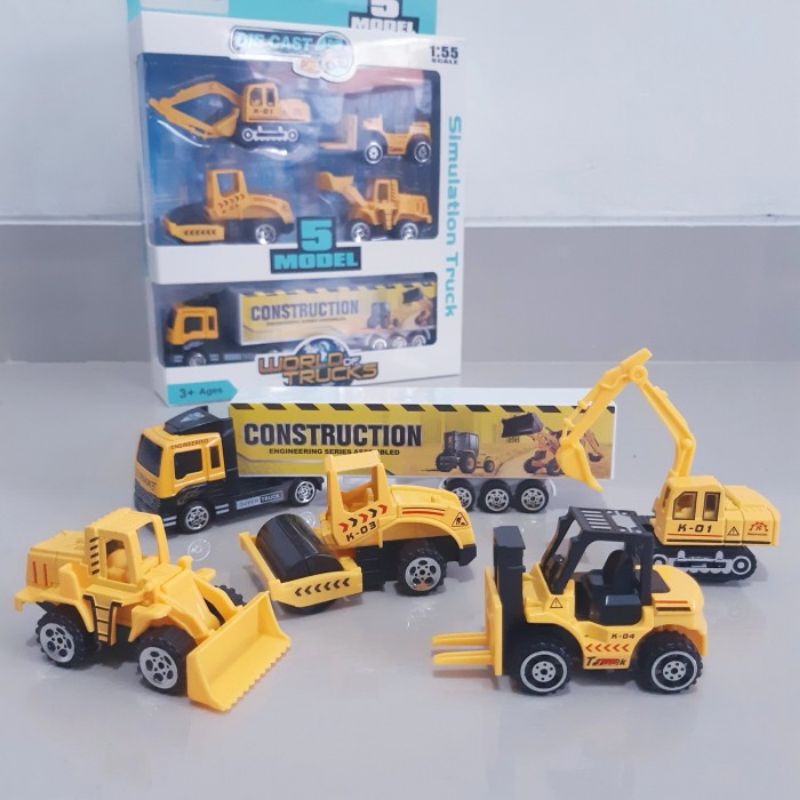 Diecast Set Truk Konstruksi Alloy - Mainan Minatur Mobil Alat Berat