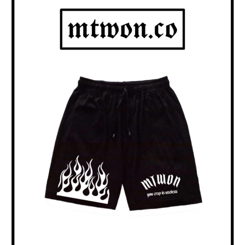 CELANA PENDEK API MTWON X FIRE FLAME HITAM MOTIF BOXER SHORTPANTS DISTRO PRIA WANITA DEWASA HITAM /