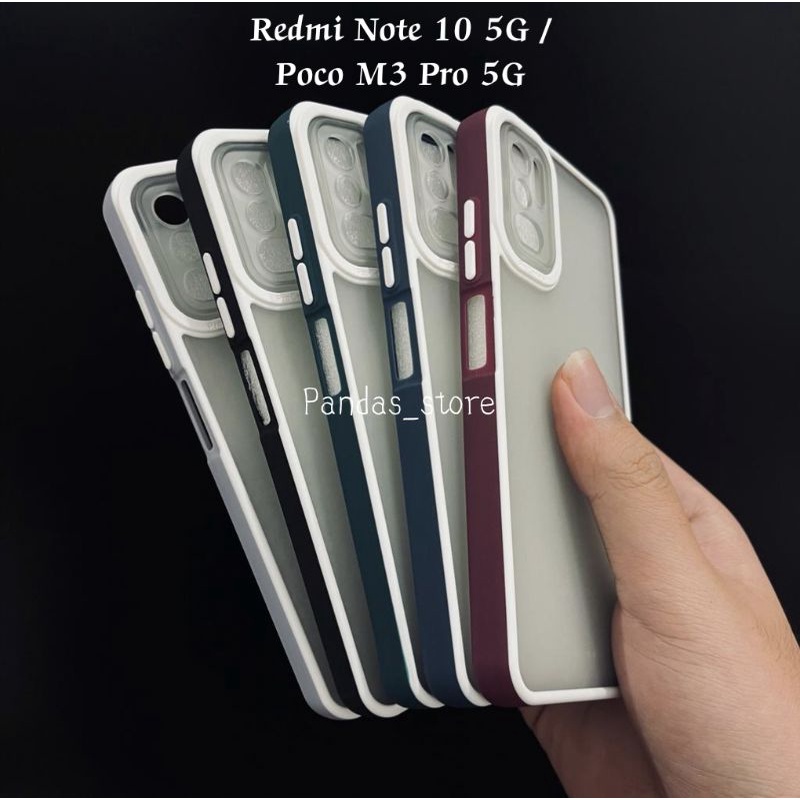 Pro Hybird Redmi Note 10 5G / Poco M3 Pro 5G Softcase Halus dan Elegan / Pinggiran Garis Putih Keren (Pandas)