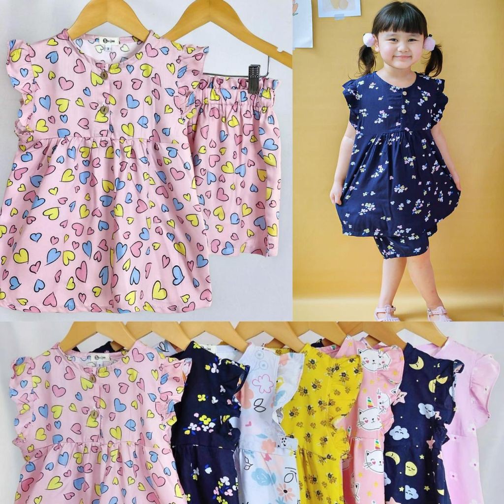 Set Sakura Setelan Rayon Anak Cewek Motif Size 1,2,3,4,5 T