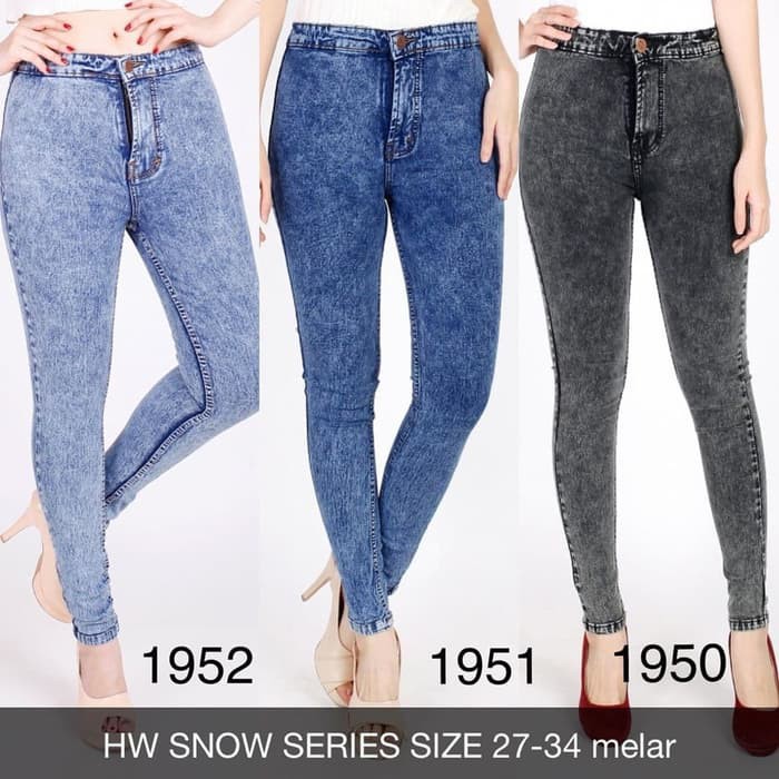 Highwaist Jeans Branded Snow Acid Plain Wash . Hw Jeans Polos Acid Snow . Celana High Waist Snow