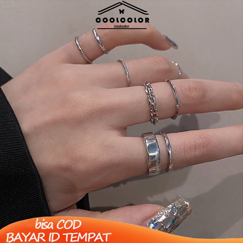 [Ready Stock]7 Pcs/Set Cincin Murah emas Korea Wanita Jari Aneka Bentuk Silver untuk rings Fashion Simple