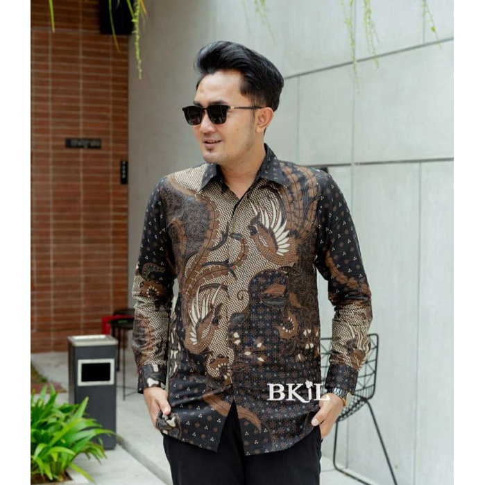 BATIK ALINA Batik Pria Lengan Panjang MOTIF MAHKOTA Hem Baju Batik Pria Kemeja Batik Pria Size M L XL XXL Seragam Batik Kerja