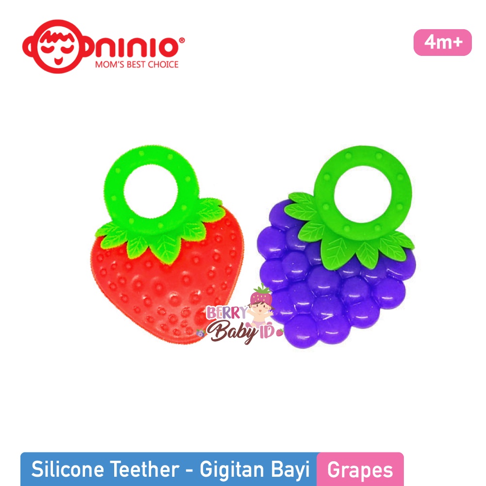 Ninio Silicone Teether Strawberry Gigitan Bayi Silikon Berry Mart