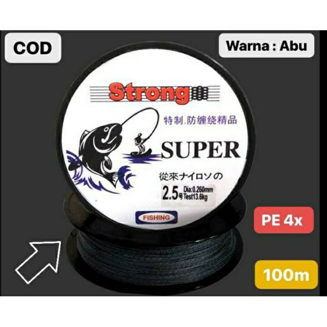 SENAR PE 4X SUPER PANJANG100m WARNA ABU